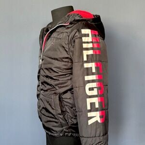 Boy's Tommy Hilfiger Black Puffer Jacket | Large | Fleece Lined Winter Coat Logo